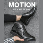British luxury ankle boots in black with stylish buckle design for trendy men