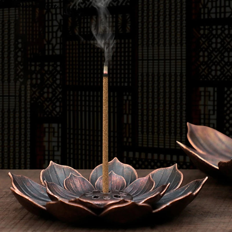 Bronze lotus incense burner for creating calming atmospheres