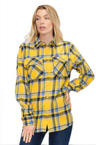 Women's Shirts Brown Boyfriend Fit Checker Plaid Flannel Long Sleeve