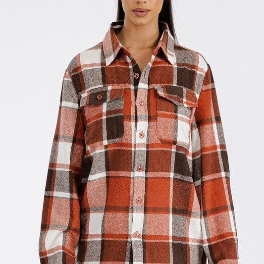 Women's Shirts - Shackets Brown Boyfriend Oversized Soft Flannel Shacket
