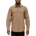 WEIV brown flannel shirt for vacations with button-down design and dual chest pockets