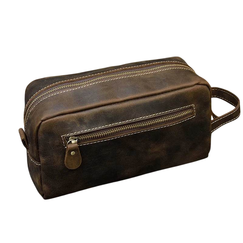 Brown Genuine Leather Clutch Bag for Travel & Toiletries