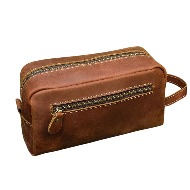 Brown Genuine Leather Clutch Bag for Travel & Toiletries