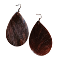 Leather teardrop earrings in brown hair on hide