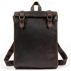 Stylish brown leather laptop backpack with adjustable straps and top handle for convenience