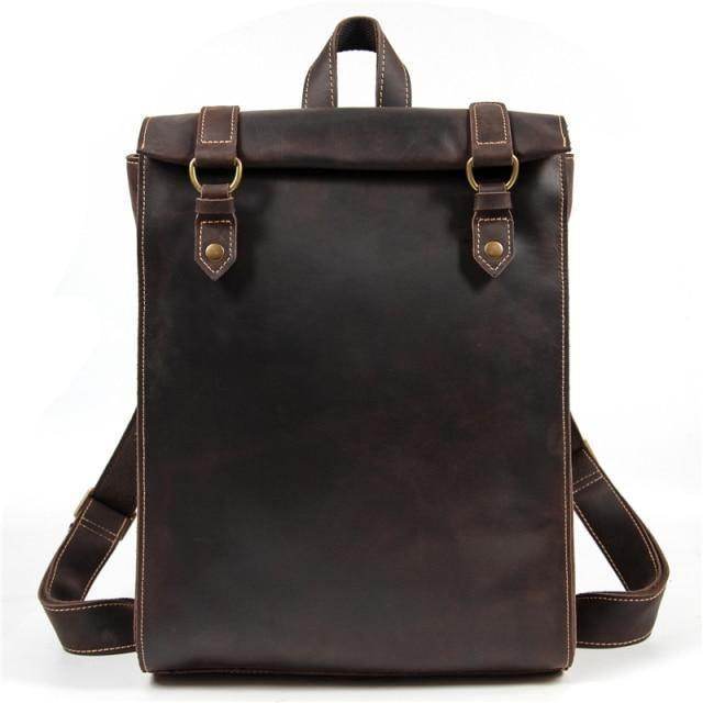 Stylish brown leather laptop backpack with adjustable straps and top handle for convenience