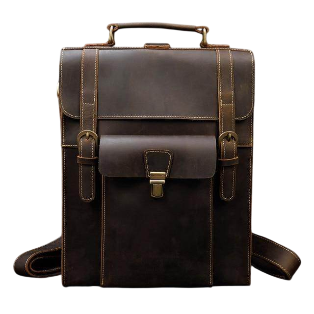 Mens Brown Leather Backpack with 16In Laptop Capacity