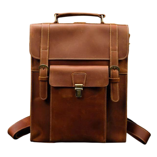 Mochila de cuero marrón para hombre con capacidad para portátil de 16 pulgadas