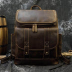 Stylish brown leather laptop backpack with multiple pockets and a durable design for everyday use