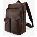Brown leather laptop backpack with multiple pockets for organization and comfortable straps