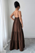 women's brown tiered maxi dress, perfect for summer outings