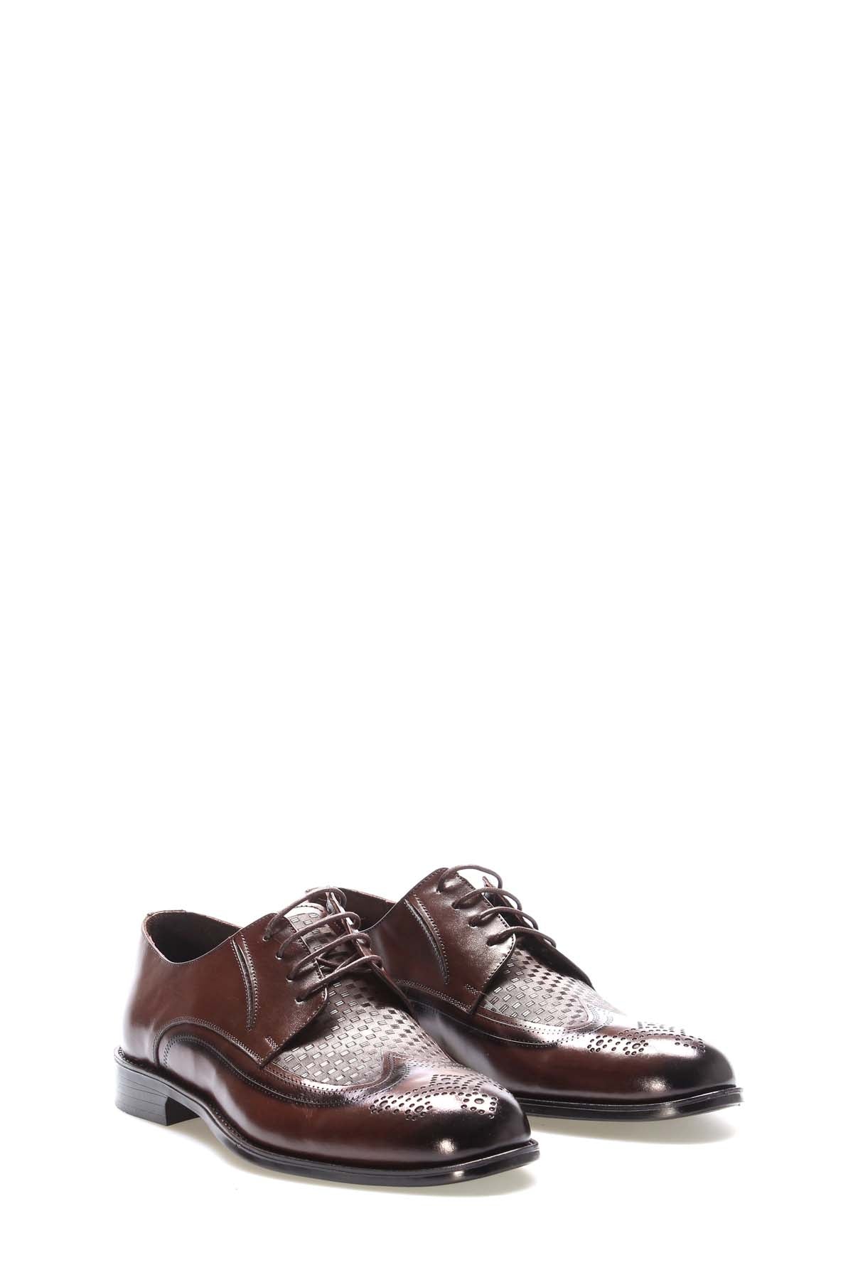 Brown Perforated Leather Derby-Style Dress Shoes for Men – styled view