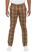 Brown plaid slim fit trousers for men by VacationGrabs, perfect for casual or semi-formal wear.