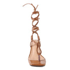 Rag Company brown strappy sandal with high ankle ties and square toe design