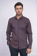 Brown Tiny Check Patterned Slim Fit Shirt – front view