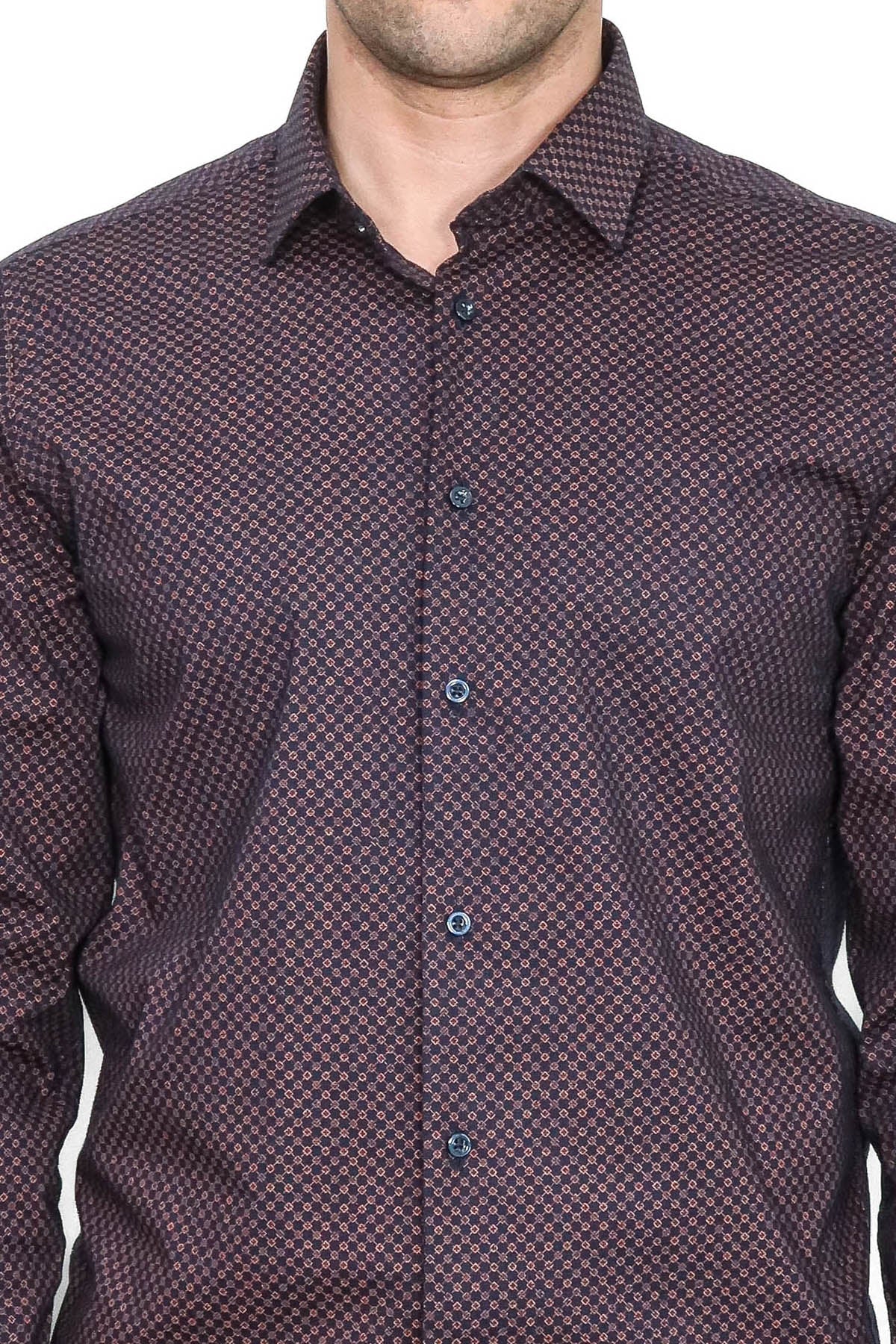 Brown Tiny Check Patterned Slim Fit Shirt – detail view