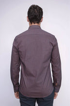 Brown Tiny Check Patterned Slim Fit Shirt – full look view