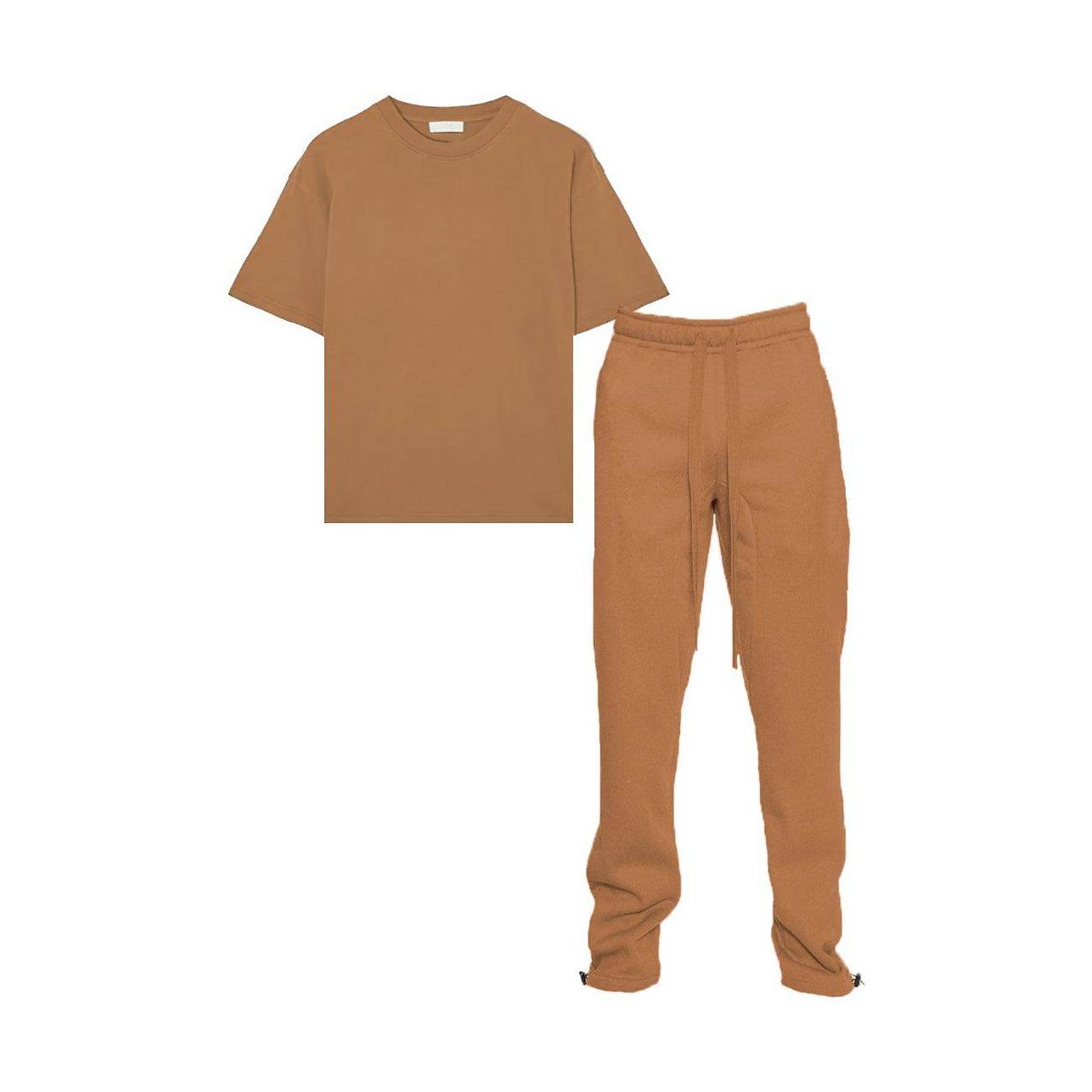 Brown Tshirt Ankle Toggle Sweatpants Set - VacationGrabs