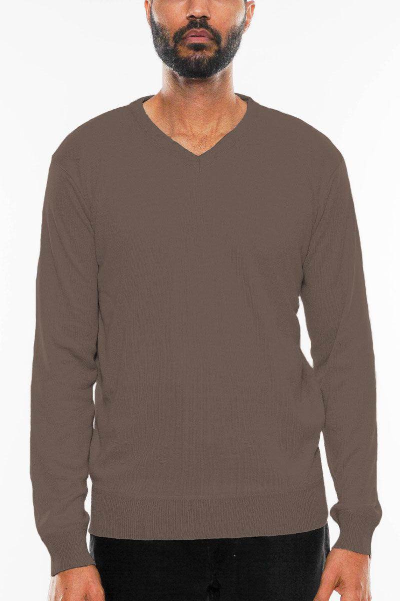 Brown Vneck Knit Pullover Sweater - VacationGrabs