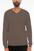 Brown Vneck Knit Pullover Sweater - VacationGrabs