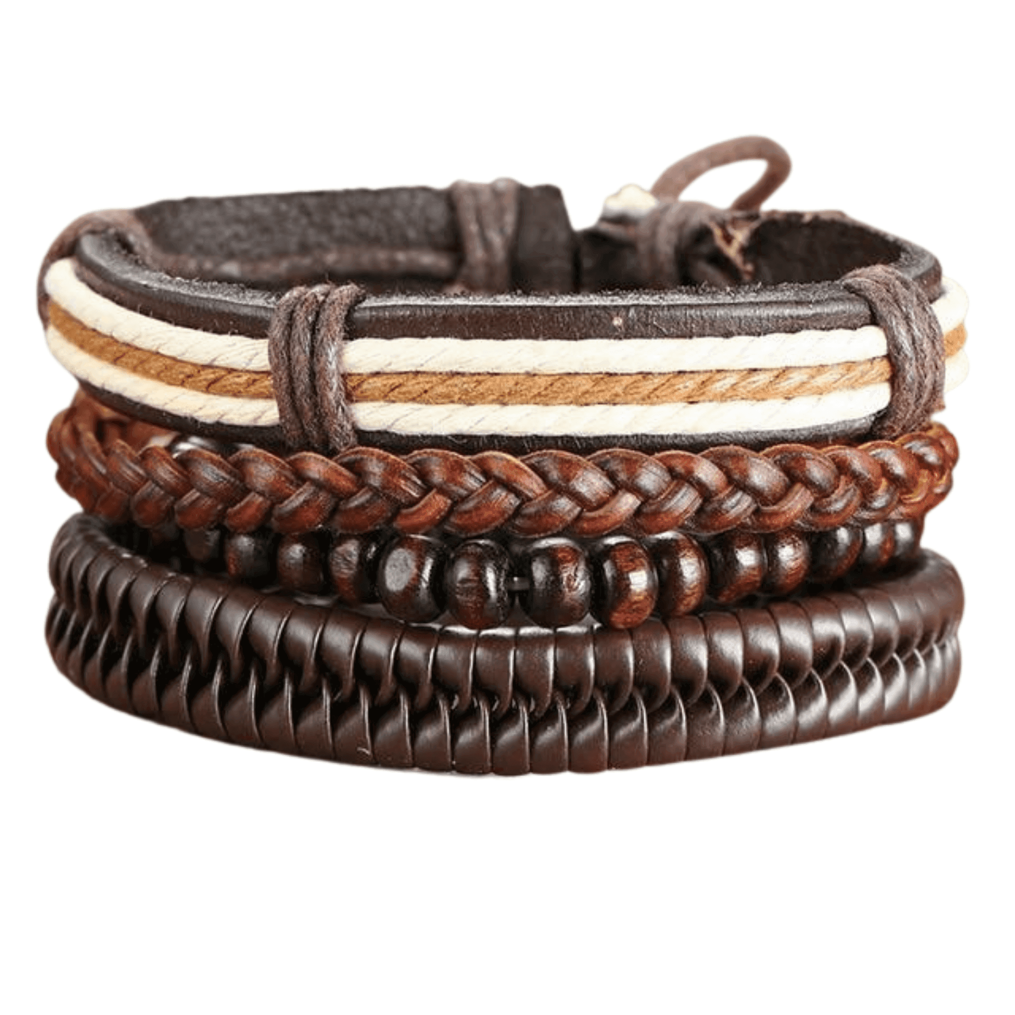 Men's Jewelry - Wristbands Brown Wristbands Set Of 4 Stylish Adjustable Mens Bracelets