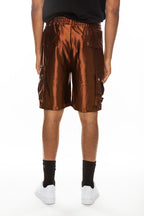 Men's Satin Cargo Shorts with Snap Pockets & Drawstring