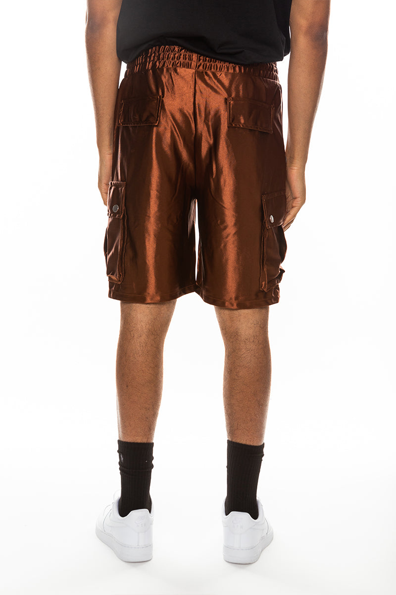Men's Satin Cargo Shorts with Snap Pockets & Drawstring