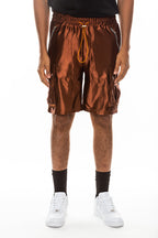 Men's Satin Cargo Shorts with Snap Pockets & Drawstring