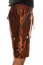 Men's Satin Cargo Shorts with Snap Pockets & Drawstring