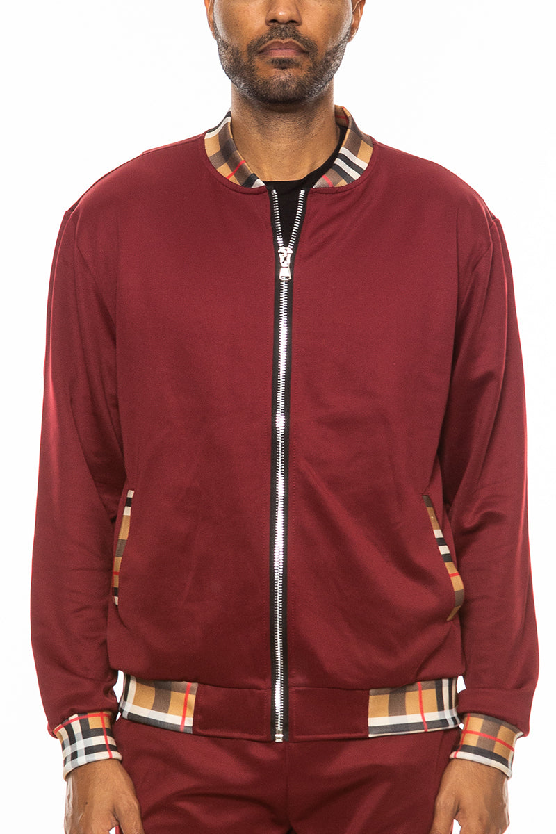Checkered Detail Full-Zip Track Jacket