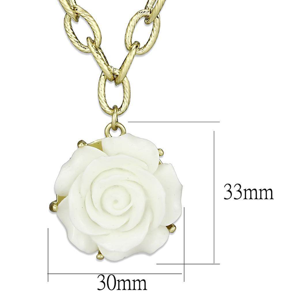 VacationGrabs brush brass rose necklace featuring a white rose pendant on a gold chain