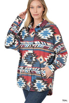 Women's Shirts - Shackets Brushed Aztec Oversized Shacket With Pockets