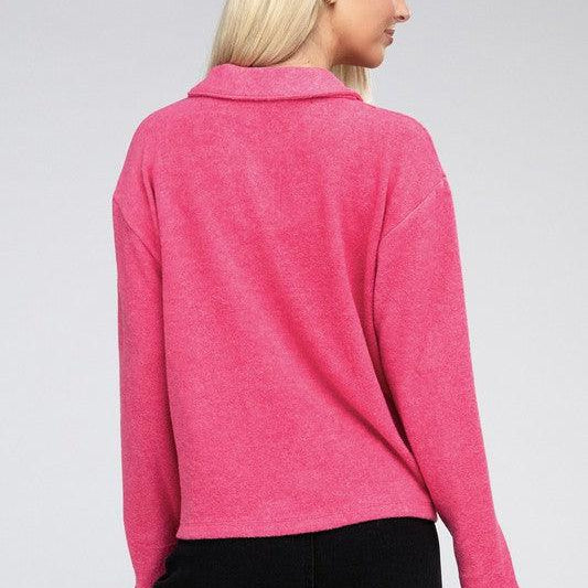 Women's Sweaters Brushed Melange Hacci Collared Sweater