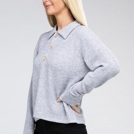 Women's Sweaters Brushed Melange Hacci Collared Sweater