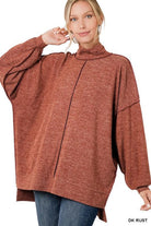 Women's Sweaters Brushed Melange Hacci Mock Neck Sweater