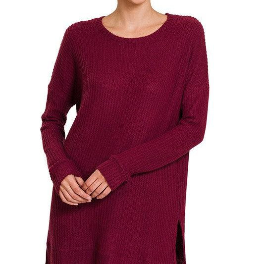 Women's Sweaters Brushed Thermal Waffle Round Neck Sweater