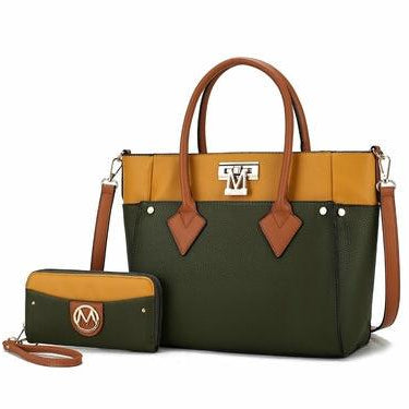 Wallets, Handbags & Accessories Brynlee Color-Block Vegan Leather Women’s Tote Bag with Wallet– 2
