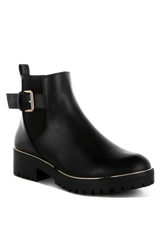 Rag Company Women's Ankle Boots in Black with Buckle Detail Brown Boots for a stylish look