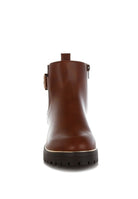 Front view of Rag Company women's ankle boots with buckle detail brown boots and a stylish design