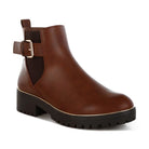 Rag Company buckle detail brown boots with chunky heel and side elastic panels for easy wear
