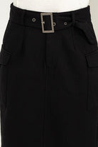 Women's Skirts Buckled Belt Cargo Skirts Black Cream