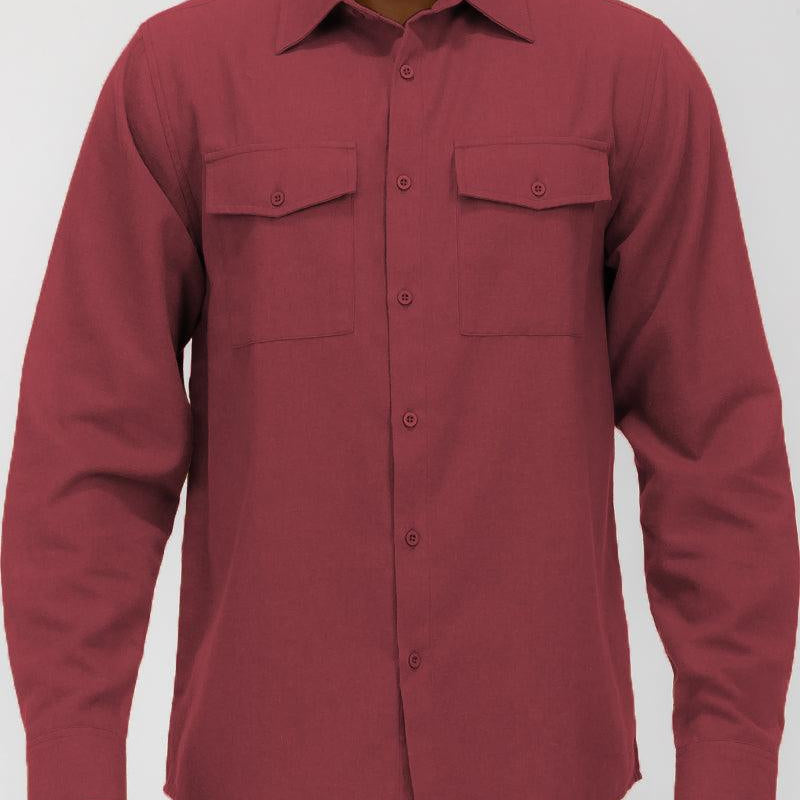 Men's Shirts Burgundy Blank Brushed Long Sleeve Flannel Shirt Mens