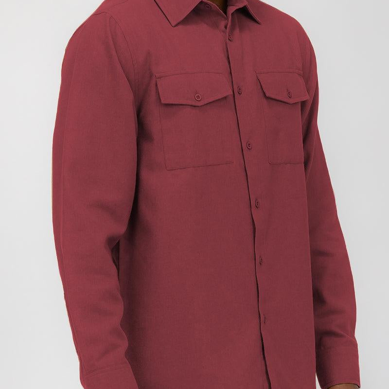 Men's Shirts Burgundy Blank Brushed Long Sleeve Flannel Shirt Mens