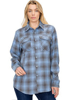 Women's Shirts Burgundy Boyfriend Fit Checker Plaid Flannel Long Sleeve