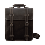 VacationGrabs business travel backpack combo in black leather with adjustable straps and front buckle closures