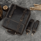 VacationGrabs business travel backpack combo in black leather with adjustable straps and sturdy design