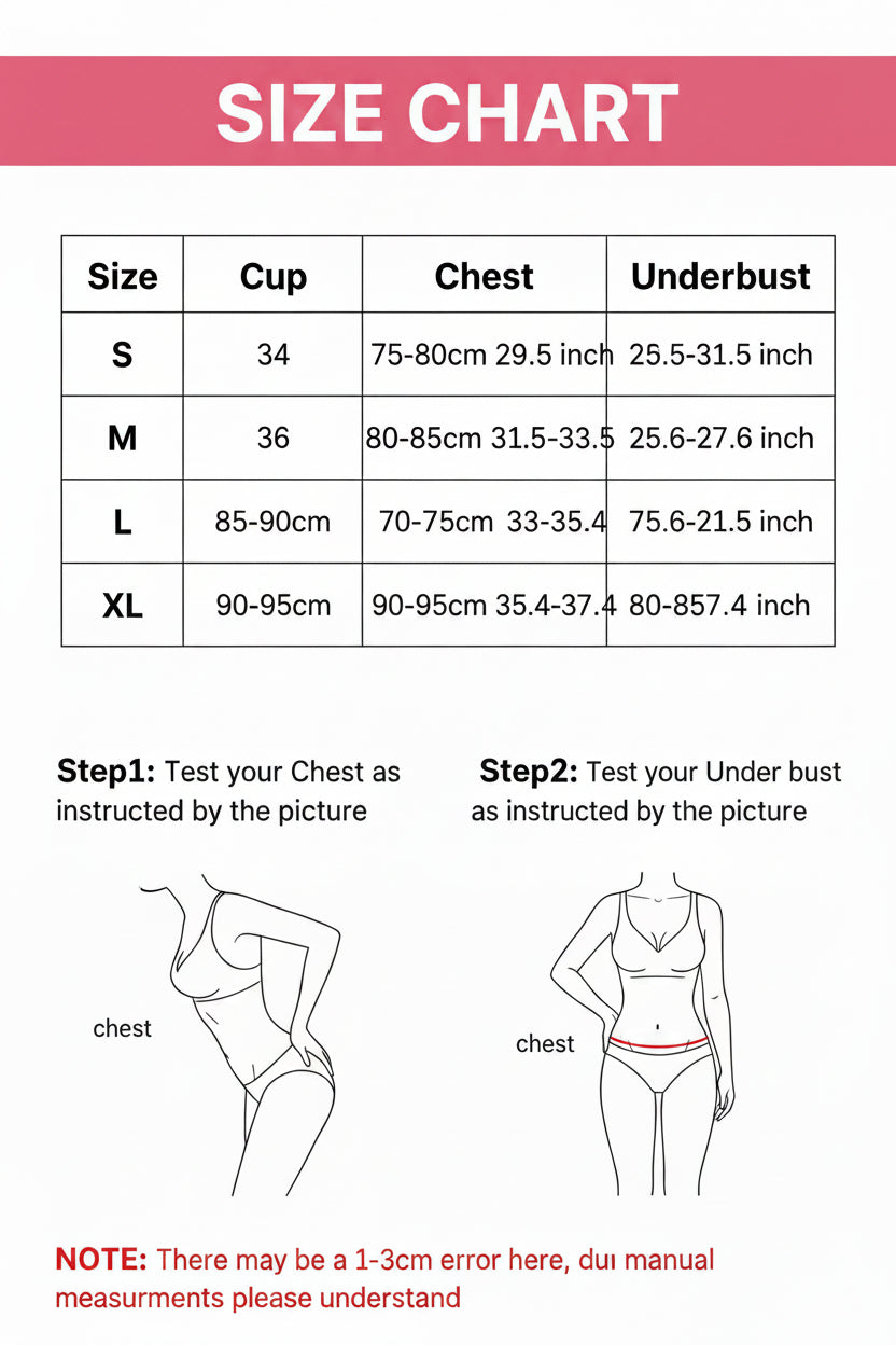 Bustier size chart for women's clothing with measurements in centimeters and inches.