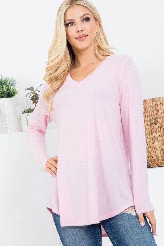 Women's Shirts Butter Soft Solid Fabric V-Neck Top