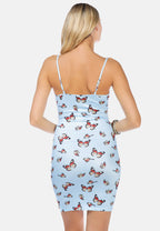 Butterfly Print Spaghetti Evening Slip Dress