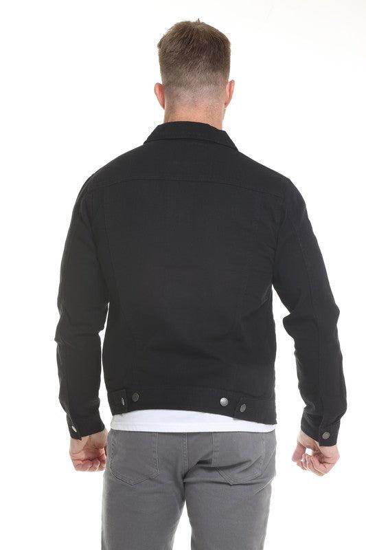 Men's Black Button Down Denim Jacket by Blue Age with a classic fit and durable design